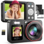 Kompakt 4K kamera, Buyya, digitális fényképezőgép, digitális fényképezőgép, 18x zoom, 64MP, 64 millió HD pixel, 64 GB SD-kártyával, fekete, dupla első és hátsó képernyő, rázkódásmentes kialakítás, stílusos és sokoldalú, gyerekeknek, kezdőknek, időseknek - Image 2