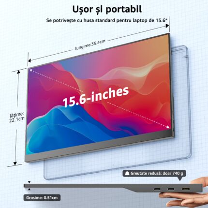 Yodoit hordozható monitor, 15,6", FHD, 1920x1080p, IPS másodlagos külső képernyő, laptop képernyő kiterjesztés, beépített hangszórók, széleskörű kompatibilitás különböző eszközökkel