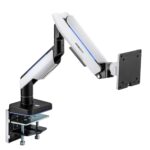 StableDesk Gaming monitor állvány 17-49” inch, RGB világítás, Állítható StableDesk kar, Akár 20 kg-ig, Kábelrendező, Standard/ívelt irodai, játék monitorhoz, Csipesz/screw rögzítéssel az asztallapra, Fehér - Image 2