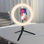 RIF REFCO Ring Light kör alakú lámpa, átmérő 35cm/14", LED, 3 fénymód, 10 állítási fokozat, telefontartó, mini összecsukható műanyag állvány, bluetooth szelfi távirányító - Image 4