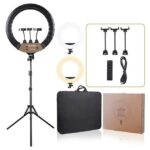 Selling Depot Ring Light Kör alakú lámpa, Átmérő 56 cm / 22 hüvelyk, LED, Természetes fény / hideg / meleg, Intenzitás állítás, 3 tartó, Távirányító, Hordozótáska, Állvány mellékelve, 210 cm - Image 2