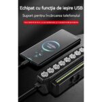 Éjszakai kerékpáros lámpa 8 LED-del, riasztóval és kürttel, vízálló, újratölthető USB, Power Bank 4000 mAh, 900 lumen, IPX4, 6 mód, ABS, 138*40*51 mm, fekete - Image 5