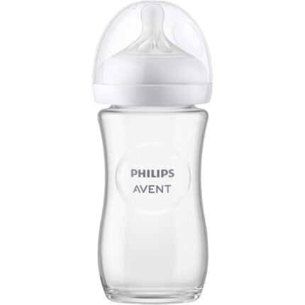 Philips Avent Natural Response Üvegpalack, 240 ml, anyamellként működő cumi, flow 3, szivárgásmentes cumi, +1 hónap, BPA mentes, könnyen tisztítható