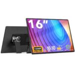Sim Online Hordozható monitor laptophoz, 16" FHD 1200P, ultravékony, plug & play, kompatibilis PC, konzol, Windows, Mac, telefon, 16:10 kijelző, multitasking, 360° használat, álló és fekvő módok, hangszóró, USB-C és HDMI, védőtáska, fekete