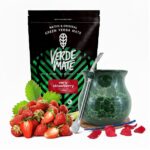 Yerba Mate Tea Készlet, Verde Mate Strawberry Levegőn Szárított, Füstmentes, Enyhe Ízű, 500g, Kerámia Bögre Zöld, 375 ml, Bombilla