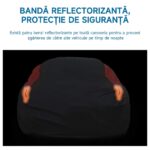 Prémium autós ponyva, Wacorresi, univerzális vízálló autós ponyvahuzat fényvisszaverő csíkokkal, biztonsági figyelmeztetés, állítható rugalmas, három szélálló pánt, könnyen tisztítható, XXL méret, fekete/piros - Image 8