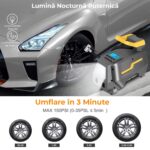 Elindor® hordozható légkompresszor LCD kijelzővel, 12V/220V tápegység, maximális nyomás 10,3 bar, 150PSI, többfunkciós funkció, LED lámpa, szürke - Image 4