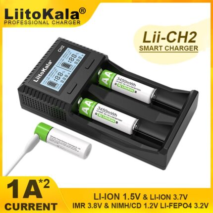 Univerzális akkumulátortöltő, Wacorresi, Intelligens 2 slotos akkumulátortöltő, LCD kijelző, Többszörös biztonsági védelem, gyors töltés Ni-MH/Ni-Cd AA, 110-240V AC, 12V DC, Fekete