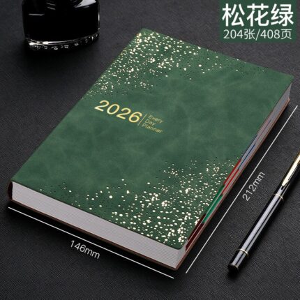 Agenda 2026 – Agenda 2026, 2026. január – 2026. december, 14*21cm, vastag papír, bőr borító, puha fedeles naptár, zöld