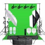 Kit studio foto video világítás professzionális, 2 softbox-szal, 2 fotóernyővel, 2 db 150W 5500K fénycsővel és 2 db 120W-os LED izzóval távirányítóval, zöld chroma key háttér, háttértartó, vászoncsipeszek, táska - Image 2