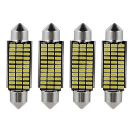 4 darabos LED-es autóizzó készlet, SINBINTA, Fehér fény 6500-7500k, 12V, 2W, Víz- és porálló, Kiegészítő lámpákhoz, féklámpákhoz, rendszámtáblához, térképjelzőhöz és parkolólámpákhoz, Alumínium, 41mm, Ezüst