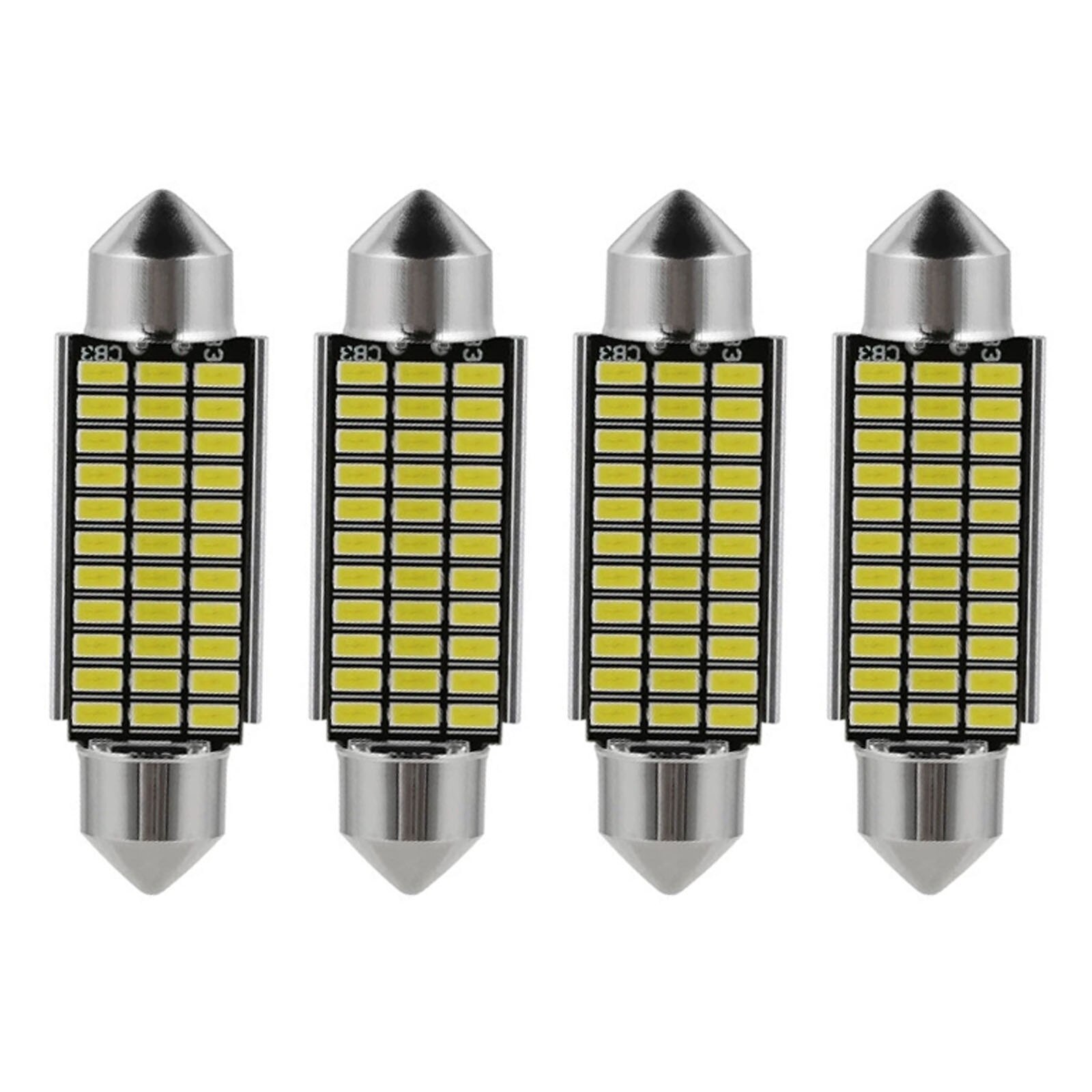 res_cd54d50f0c8dca24b60604fccb91eb5a-1.jpg 4 darabos LED-es autóizzó készlet, SINBINTA, Fehér fény 6500-7500k, 12V, 2W, Víz- és porálló, Kiegészítő lámpákhoz, féklámpákhoz, rendszámtáblához, térképjelzőhöz és parkolólámpákhoz, Alumínium, 41mm, Ezüst - Image 1