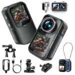 Sportkamera 5K Ultra HD, WiFi, 5k 30 FPS, 4k 60 FPS, 130° látószög, Kettős 1.3” LCD érintőképernyő, 10 mp előfelvétel, 64MP fotó, 6 tengelyes EIS stabilizálás, Vízálló 30m, Beépített hangszóró, 1000mAh akkumulátor, Mágneses rögzítés, Testkamera, Fekete - Image 2