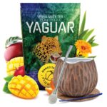 Yerba Mate Szett, Yaguar Mango Tango, Levegőn Szárított, Füstmentes, Enyhe Ízű, 500g, Bögre Kókuszmintás 400 ml, Bombilla