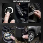 Hordozható autós kompresszor - szivattyús autó, kerékpár, motorkerékpár, matracok, léggömbök, 12 V DC digitális manométerrel, 100 PSI, 6,9 bár és LED vészvilágítás - Image 6