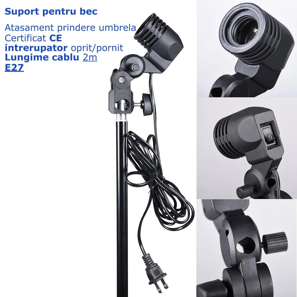res_e886f76a6a5f11b6c10446cf51143c8e-2.jpg Stúdió fotó videó készlet zöld háttérrel chroma key, 2 világító esernyő, 2 fénycső 45W 5500K, állítható háttérállvány 200 cm, 4 szorító és hordtáska - Image 1