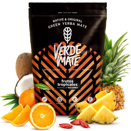 Yerba Mate Tea, Verde Mate, Frutos Tropicales, Gyümölcsös, Finom, Füstmentes Iz, Jó Kezdőknek, 500 g