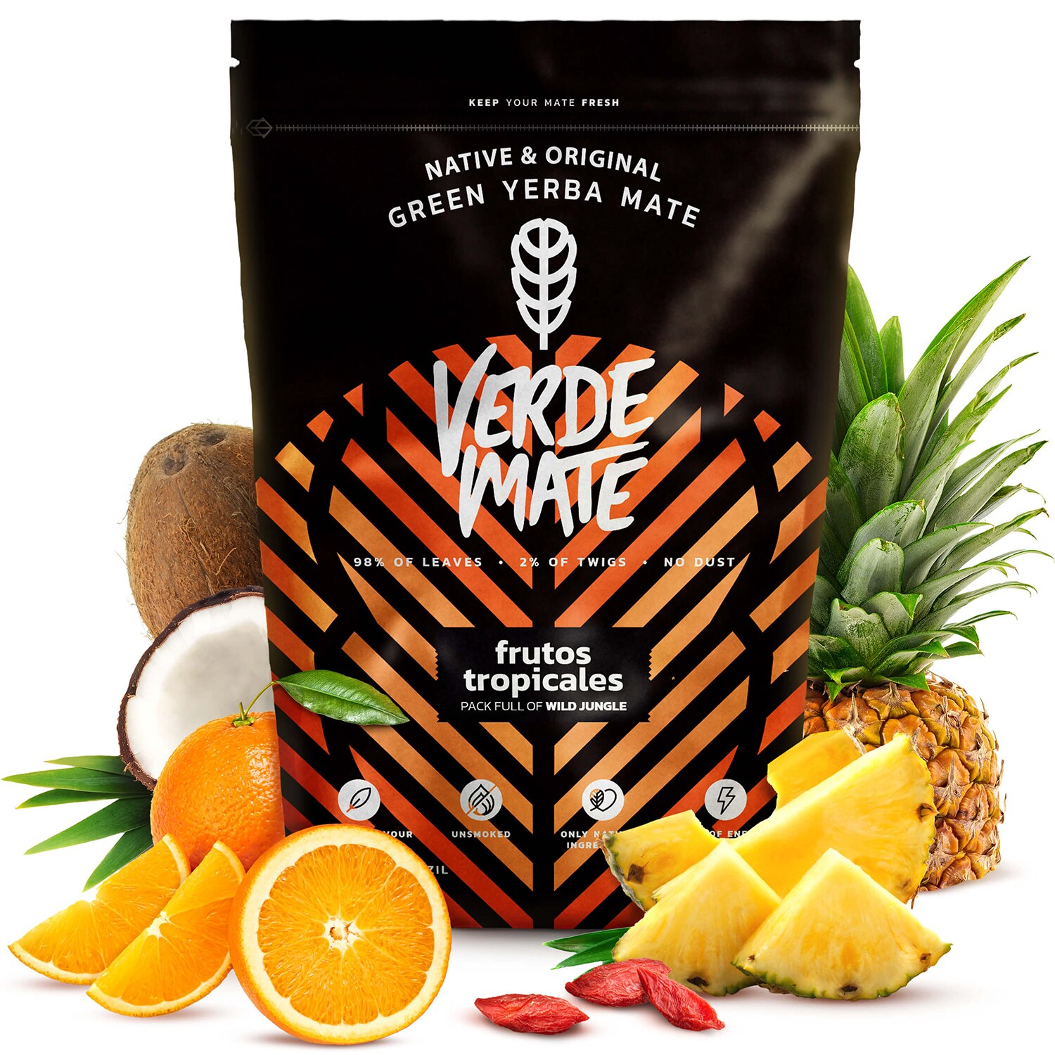 res_ea8a1e9683dceb8225b77159f3601333-1.jpg Yerba Mate Tea, Verde Mate, Frutos Tropicales, Gyümölcsös, Finom, Füstmentes Iz, Jó Kezdőknek, 500 g - Image 1