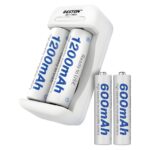 BESTON AA/AAA akkumulátortöltő készlet 2 rekesszel és 2 db AAA 600mAh Ni-MH akkumulátorral, fehér, 75x36,5x25,8mm - Image 2