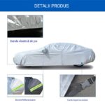 Luoistu® prémium autóponyva, amely védelmet nyújt a nap, eső, por, víz és UV sugarak ellen. Visszapillantó tükör zsebbel, fényvisszaverő csíkokkal és tárolótáskával rendelkezik, ideális SUV-okhoz - 400x160x120CM - Image 4