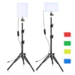 Folyamatos fényű Softbox készlet, SINBINTA, 2 hordozható LED lámpa szett 4 színszűrővel, USB csatlakozás, hideg, meleg és semleges fény, 180°-os forgatás, 5V, állítható 160 cm-es állványok, vezetékes vezérlőkapcsoló, fotó/videó/sminkhez, 23*16cm, fekete - Image 2