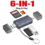 Nagy sebességű 6 az 1-ben kártyaolvasó, USB-A 3.0 és USB-C 3.1 portok, SD/SDHC 3.0 és Micro SD/TF 3.0 kártyafoglalatok, USB-A 2.0 és USB-C 2.0 portok, rövidzárlat elleni védelem, két kártya egyidejű olvasás, alumínium anyagból, szürke színű - Image 2