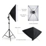 Kit studio foto video világítás professzionális, 2 softbox-szal, 2 fotóernyővel, 2 db 150W 5500K fénycsővel és 2 db 120W-os LED izzóval távirányítóval, zöld chroma key háttér, háttértartó, vászoncsipeszek, táska - Image 6