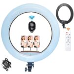 Ring Light LED 56cm/22inch, 3 fénymód, 10 beállítási fokozat, 3 telefontartó, szelfi távirányító, 210cm-es állvány tartalmazza - Image 3