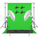 Stúdió fotó videó készlet zöld háttérrel chroma key, 2 világító esernyő, 2 fénycső 45W 5500K, állítható háttérállvány 200 cm, 4 szorító és hordtáska - Image 2