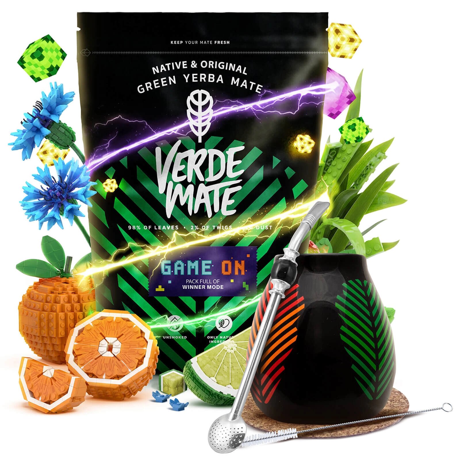 res_fc890a4600fd675a278b31eadaf9545a-1.jpg Yerba Mate Tea Készlet, Verde Mate Green Game On, Energiaital ízével, Javítja a Koncentrációt, Brazil 400g, Bögre Samba Kerámia 350 ml, Bombilla Szívószál - Image 1